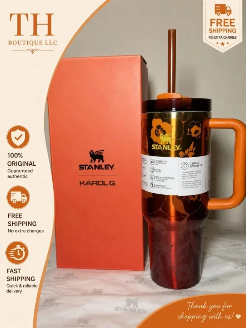 Stanley x Karol G Quencher H2.0 FlowState Tumbler 40 oz KAROL G FLOR w/ Straw